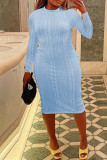 Yellow Fashion Casual Solid Basic O Neck Long Sleeve Dresses
