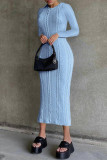 Yellow Fashion Casual Solid Basic O Neck Long Sleeve Dresses