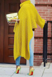 Yellow Fashion Casual Solid Slit Turtleneck Tops