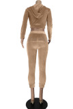 Khaki Fashion Casual Solid Hot Drill Zipper Collar Long Sleeve Two Pieces