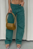 Green Fashion Casual Solid Patchwork Regular High Waist Straight Solid Color Bottoms
