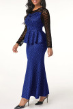 Blue Fashion Casual Print Patchwork O Neck Long Sleeve Two Pieces