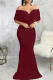 Burgundy Fashion Sexy Solid Backless V Neck Evening Dress