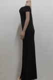 Black Fashion Sexy Solid Backless Slit Off the Shoulder Evening Dress