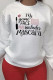 White Casual Daily Print Patchwork Letter O Neck Tops