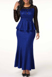 Blue Fashion Casual Print Patchwork O Neck Long Sleeve Two Pieces