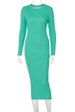 Yellow Fashion Casual Solid Basic O Neck Long Sleeve Dresses