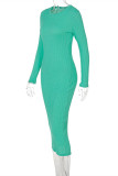 Yellow Fashion Casual Solid Basic O Neck Long Sleeve Dresses