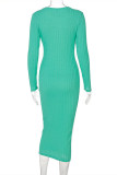 Yellow Fashion Casual Solid Basic O Neck Long Sleeve Dresses