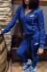 Blue Fashion Casual Print Patchwork Hooded Collar Long Sleeve Two Pieces