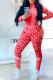 Pale Red Fashion Casual Print Patchwork Zipper Collar Long Sleeve Two Pieces