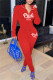 Red Fashion Casual Letter Embroidery Zipper Turndown Collar Long Sleeve Two Pieces