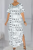 White Casual Print Patchwork O Neck Straight Dresses