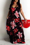 Red Green Sweet Print Patchwork Spaghetti Strap Sling Dress Plus Size Dresses