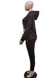 Coffee Casual Solid Patchwork Hooded Collar Long Sleeve Two Pieces