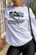 White Casual Street Print Patchwork O Neck Tops