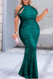 Green Fashion Sexy Plus Size Solid Split Joint O Neck Sleeveless Evening Dress