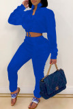 Blue Fashion Casual Solid Basic Turndown Collar Long Sleeve Two Pieces