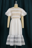 White Fashion Patchwork Solid See-through O Neck Short Sleeve Dress