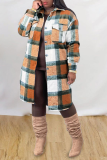 Grey Casual Plaid Patchwork Peter Pan Collar Outerwear