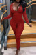 Red Fashion Casual Solid Basic Zipper Collar Long Sleeve Two Pieces