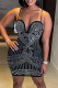 Black Fashion Sexy Hot Drilling Backless V Neck Sling Dress