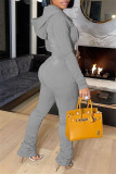 Grey Fashion Casual Solid Patchwork Fold Zipper Collar Regular Jumpsuits