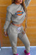 Grey Fashion Casual Print Patchwork O Neck Long Sleeve Two Pieces