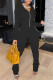 Black Fashion Casual Solid Patchwork Fold Zipper Collar Regular Jumpsuits