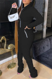 Grey Fashion Casual Solid Patchwork Fold Zipper Collar Regular Jumpsuits