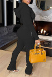 Grey Fashion Casual Solid Patchwork Fold Zipper Collar Regular Jumpsuits