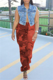 Red Fashion Casual Camouflage Print Patchwork Regular High Waist Trousers