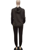 Coffee Casual Solid Patchwork Hooded Collar Long Sleeve Two Pieces