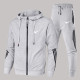 Light Gray Fashion Sportswear Print Patchwork Hooded Collar Long Sleeve Two Pieces
