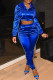 Blue Fashion Casual Solid Patchwork Hooded Collar Long Sleeve Two Pieces
