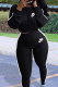 Black Fashion Casual Embroidery Patchwork O Neck Long Sleeve Two Pieces