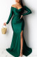 Green Celebrities Solid V Neck Evening Dress Dresses