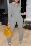 Grey Fashion Casual Solid Patchwork Fold Zipper Collar Regular Jumpsuits