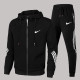Black Fashion Sportswear Print Patchwork Hooded Collar Long Sleeve Two Pieces