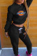 Black Fashion Casual Print Patchwork O Neck Long Sleeve Two Pieces