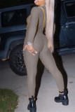 Grey Fashion Casual Solid See-through O Neck Skinny Jumpsuits