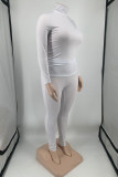 Grey Fashion Casual Solid Basic Turtleneck Plus Size Two Pieces (Without Belt)
