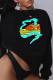 Black Street Sportswear Print Patchwork O Neck Tops