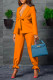 Orange Casual Work Solid Patchwork Turn-back Collar Long Sleeve Two Pieces(Contain The Belt)