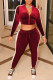 Red Casual Solid Patchwork Zipper Zipper Collar Long Sleeve Two Pieces
