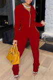 Grey Fashion Casual Solid Patchwork Fold Zipper Collar Regular Jumpsuits