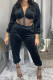 Black Casual Solid Hollowed Out Two Pieces