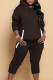 Coffee Casual Solid Patchwork Hooded Collar Long Sleeve Two Pieces