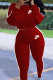 Red Fashion Casual Embroidery Patchwork O Neck Long Sleeve Two Pieces
