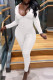 White Fashion Casual Solid Basic Zipper Collar Long Sleeve Two Pieces